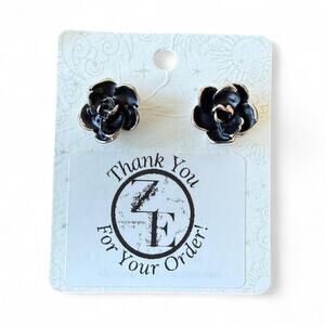 Black rose clip on earrings